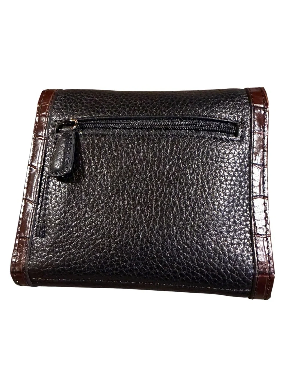 Brighton Black & Brown Leather Organizer Wallet Crossbody | Croc Embossed